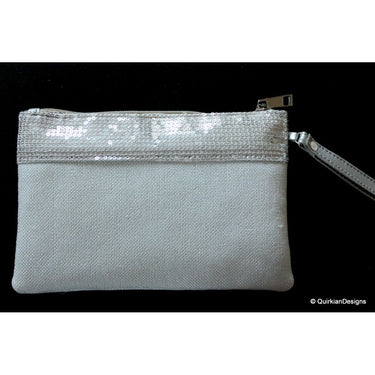 Wedding Party Clutch, Silver Fabric Purse, Sequins Purse With Silver Round Accents